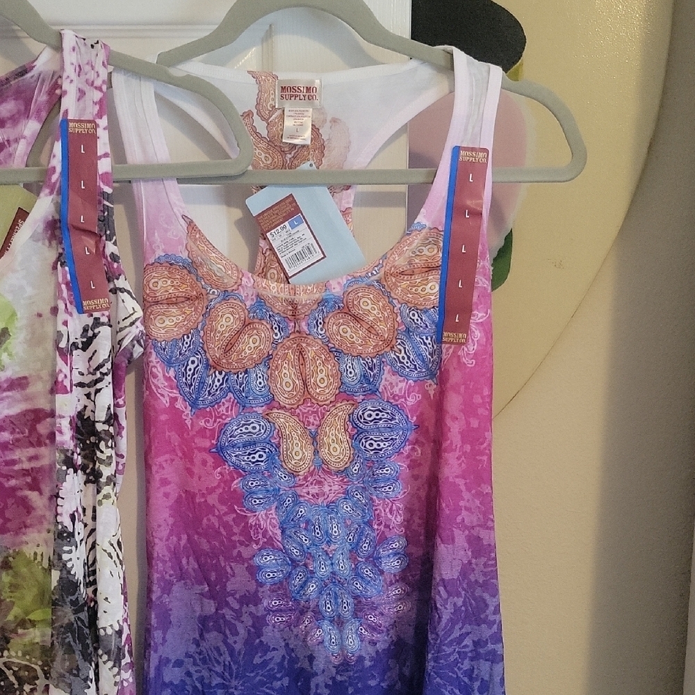 2 Mossimo Supply Co. SzLg Pink and Blue Tie-Dye Tank Tops NWT - Picture 2 of 5